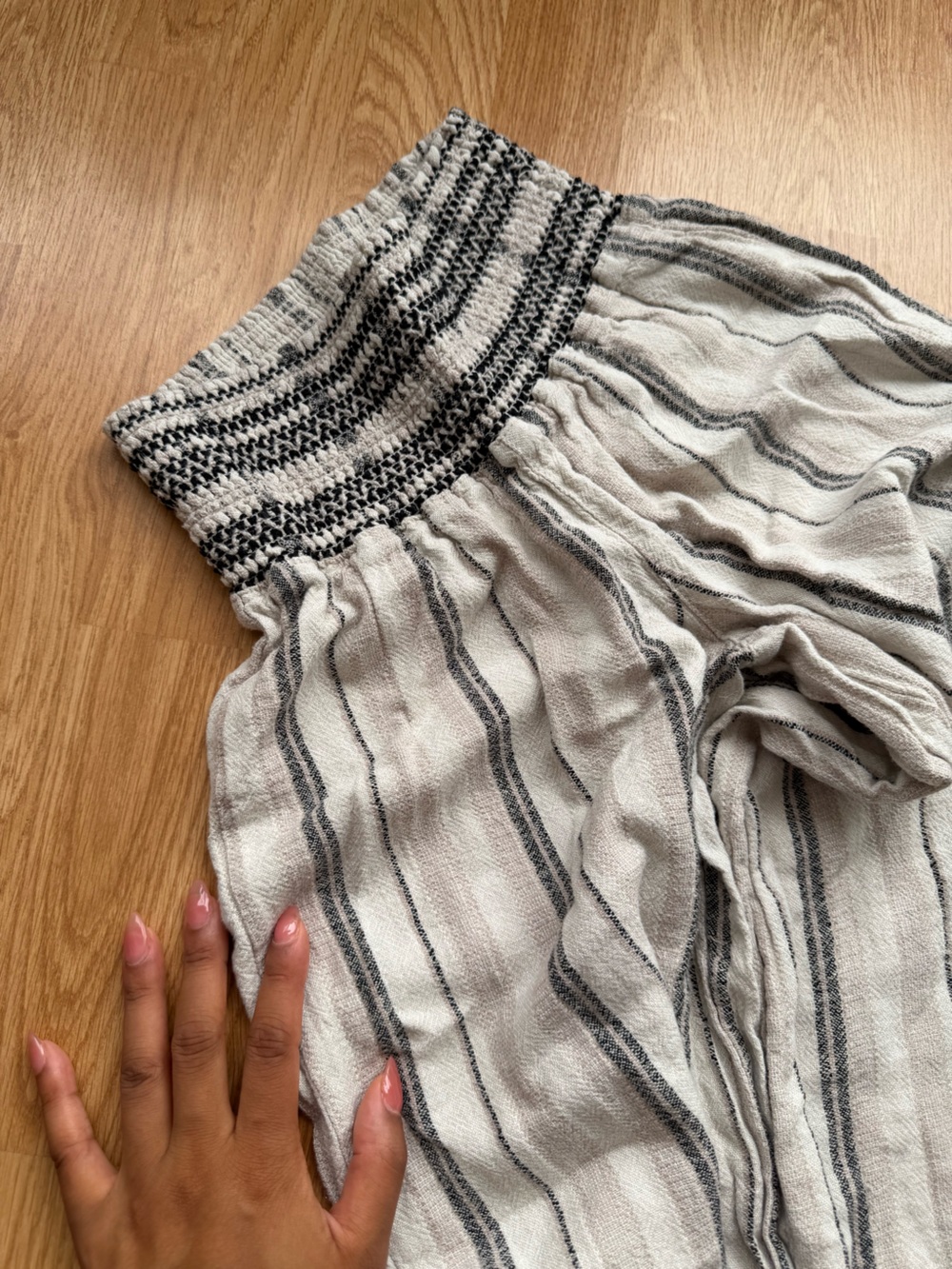 Wide Leg Striped Linen-Blend Pants - Cream/Black - Picture 3 of 3